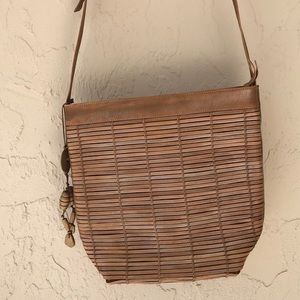 G.E.M. Leather tan crossbody basket weave …